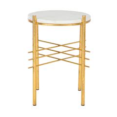 Jenesis Round Accent Table, White Marble/Gold