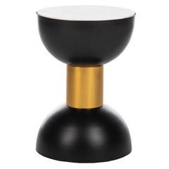 Zephyr Round Accent Table, White Marble/Black/Gold