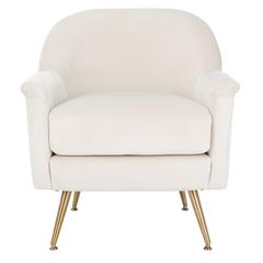Brienne Mid Century Arm Chair, Ivory/Brass