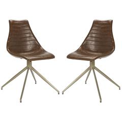 LYNETTE MIDCENTURY MODERN LEATHER SWIVEL DINING CHAIR
