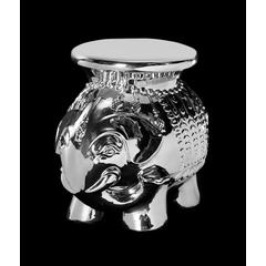 SILVER GLAZED CERAMIC ELEPHANT STOOL
