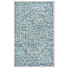 Adirondack, LIGHT GREY / TEAL, 3' X 5', Area Rug