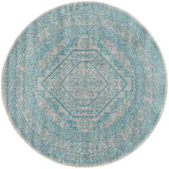 Adirondack, LIGHT GREY / TEAL, 6' X 6' Round, Area Rug