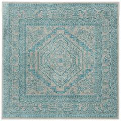 Adirondack, LIGHT GREY / TEAL, 6' X 6' Square, Area Rug