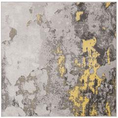 Adirondack, GREY / YELLOW, 4' X 4' Square, Area Rug