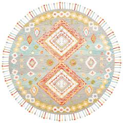 ASPEN, GREY / RED, 7' X 7' Round, Area Rug