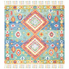 ASPEN, GREEN / RED, 7' X 7' Square, Area Rug