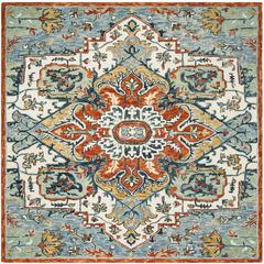 ASPEN, BLUE / RUST, 7' X 7' Square, Area Rug, APN312A-7SQ