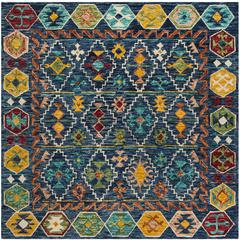 ASPEN, NAVY / GOLD, 7' X 7' Square, Area Rug