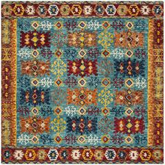 ASPEN, BLUE / RED, 7' X 7' Square, Area Rug, APN503A-7SQ