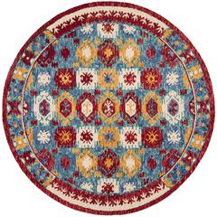 ASPEN, BLUE / RED, 7' X 7' Round, Area Rug, APN505A-7R