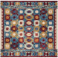 ASPEN, BLUE / RED, 7' X 7' Square, Area Rug, APN505A-7SQ