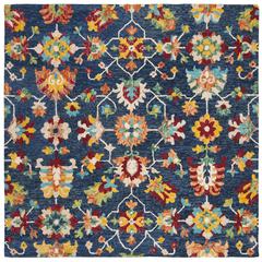 ASPEN, NAVY / RED, 7' X 7' Square, Area Rug