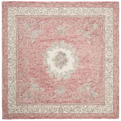 AUBUSSON, RED / IVORY, 6' X 6' Square, Area Rug
