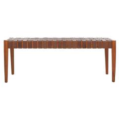 Amalia Leather Weave Bench, Cognac/Honey