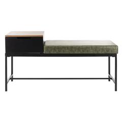 Maruka Bench With Storage, Grey Wash/Dark Green