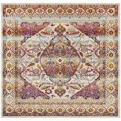 BALDWIN, IVORY / FUCHSIA, 6'-7" X 6'-7" Square, Area Rug