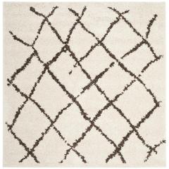 BERBER SHAG, CREME / BROWN, 5'-1" X 5'-1" Square, Area Rug