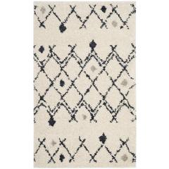 BERBER SHAG, CREAM / NAVY, 3' X 5', Area Rug