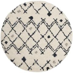 BERBER SHAG, CREAM / NAVY, 5'-1" X 5'-1" Round, Area Rug