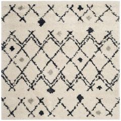 BERBER SHAG, CREAM / NAVY, 5'-1" X 5'-1" Square, Area Rug