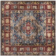 BIJAR, BROWN / ROYAL, 6'-7" X 6'-7" Square, Area Rug
