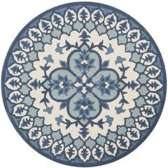 Bellagio, IVORY / BLUE, 5' X 5' Round, Area Rug