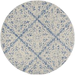 BLOSSOM, BLUE / IVORY, 6' X 6' Round, Area Rug, BLM103M-6R