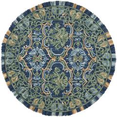 BLOSSOM, NAVY / GREEN, 6' X 6' Round, Area Rug