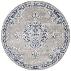 BRENTWOOD, LIGHT GREY / BLUE, 6'-7" X 6'-7" Round, Area Rug, BNT867G-7R