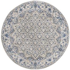 BRENTWOOD, LIGHT GREY / BLUE, 6'-7" X 6'-7" Round, Area Rug, BNT869G-7R