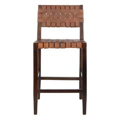 Paxton Woven Leather Counter Stool, Cognac