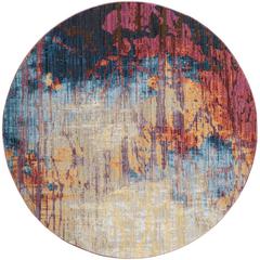BRISTOL, BLUE / RUST, 7' X 7' Round, Area Rug