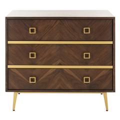 Katia 3 Drawer Chest, Walnut Parquet/Gold