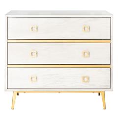 Katia 3 Drawer Chest, White Wash/Gold
