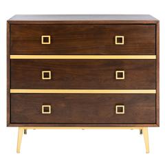 Katia 3 Drawer Chest, Walnut/Gold