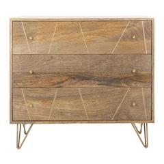 Marigold 3 Drawer Chest, Natural/Brass