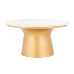 Mila Pedestal Coffee Table, White Marble/Brass