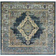 CRYSTAL, BLUE / YELLOW, 7' X 7' Square, Area Rug