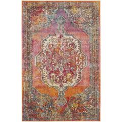 CRYSTAL, ORANGE / LIGHT BLUE, 4' X 6', Area Rug