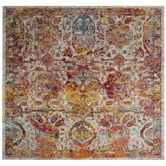 CRYSTAL, LIGHT BLUE / ORANGE, 7' X 7' Square, Area Rug, CRS505A-7SQ