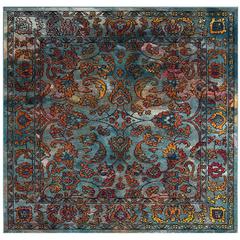 CRYSTAL, LIGHT BLUE / ORANGE, 7' X 7' Square, Area Rug, CRS515A-7SQ