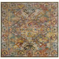 CRYSTAL, LIGHT BLUE / ORANGE, 7' X 7' Square, Area Rug, CRS516A-7SQ