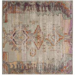 CRYSTAL, LIGHT GREY / PURPLE, 7' X 7' Square, Area Rug