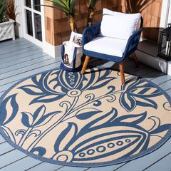 COURTYARD, NATURAL / BLUE, 6'-7" X 6'-7" Round, Area Rug, CY2961-3101-7R