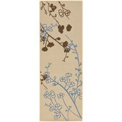 COURTYARD, NATURAL BROWN / BLUE, 2'-3" X 10', Area Rug