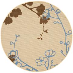 COURTYARD, NATURAL BROWN / BLUE, 5'-3" X 5'-3" Round, Area Rug, CY4038B-5R