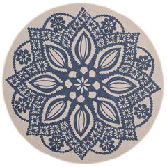 COURTYARD, BEIGE / NAVY, 6'-7" X 6'-7" Round, Area Rug