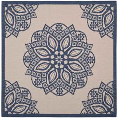 COURTYARD, BEIGE / NAVY, 6'-7" X 6'-7" Square, Area Rug