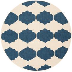 COURTYARD, BEIGE / NAVY, 5'-3" X 5'-3" Round, Area Rug